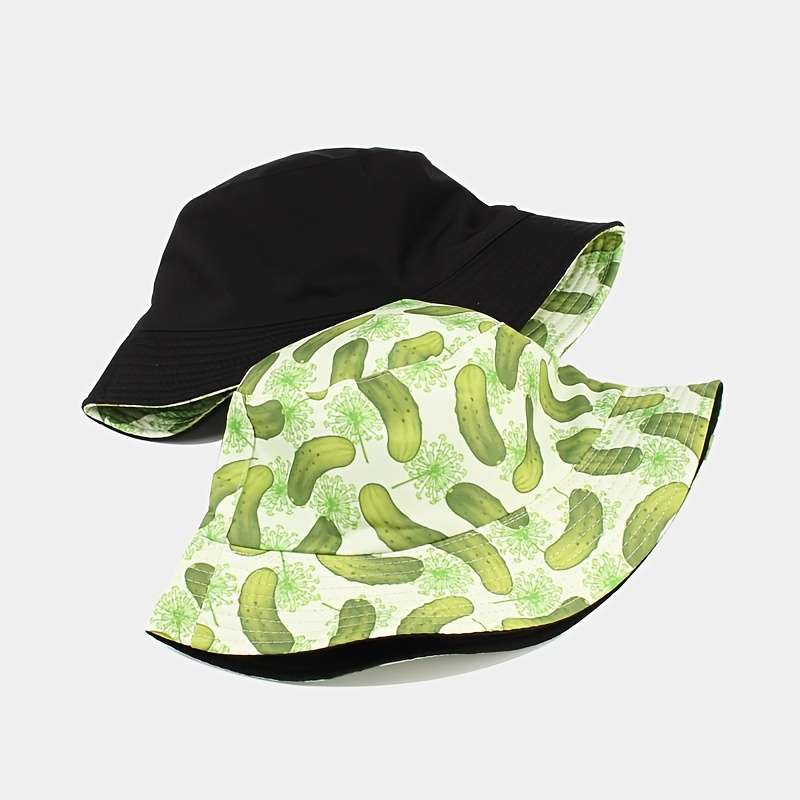 1pc Summer 2023 New Arrival Reversible Bucket Hat with Vibrant Cucumber Print Double-Sided Fishe