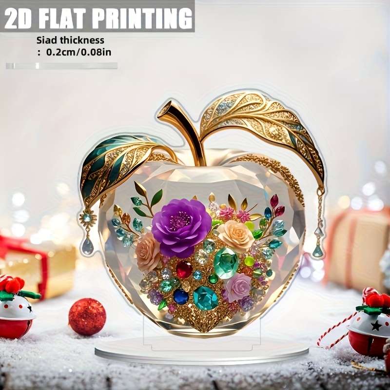 1pc 2D Flat  Printing  Acrylic Apple Floral Desk Decor Vibrant Rose Gemstone Design Ide