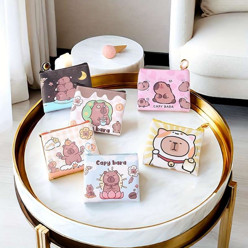 1pc Cute Cartoon Capybara Mini Wallet Multi-Functional Travel Accessory With Coin Storage And M
