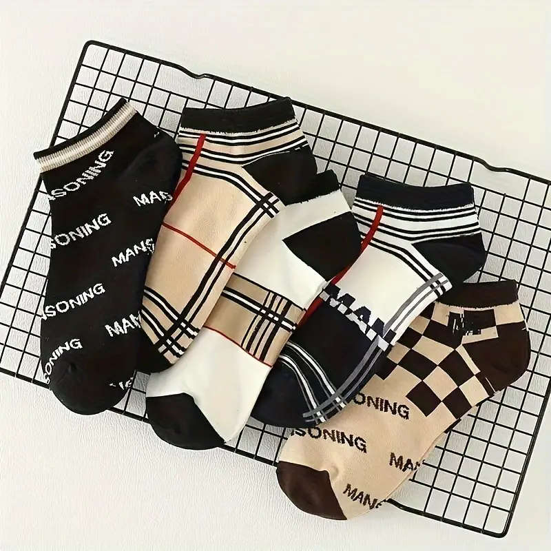 10pcs Men's Fashion Ankle Socks Trendy Versatile Stylish Low-Cut Boat Socks with Letter Pattern Brea