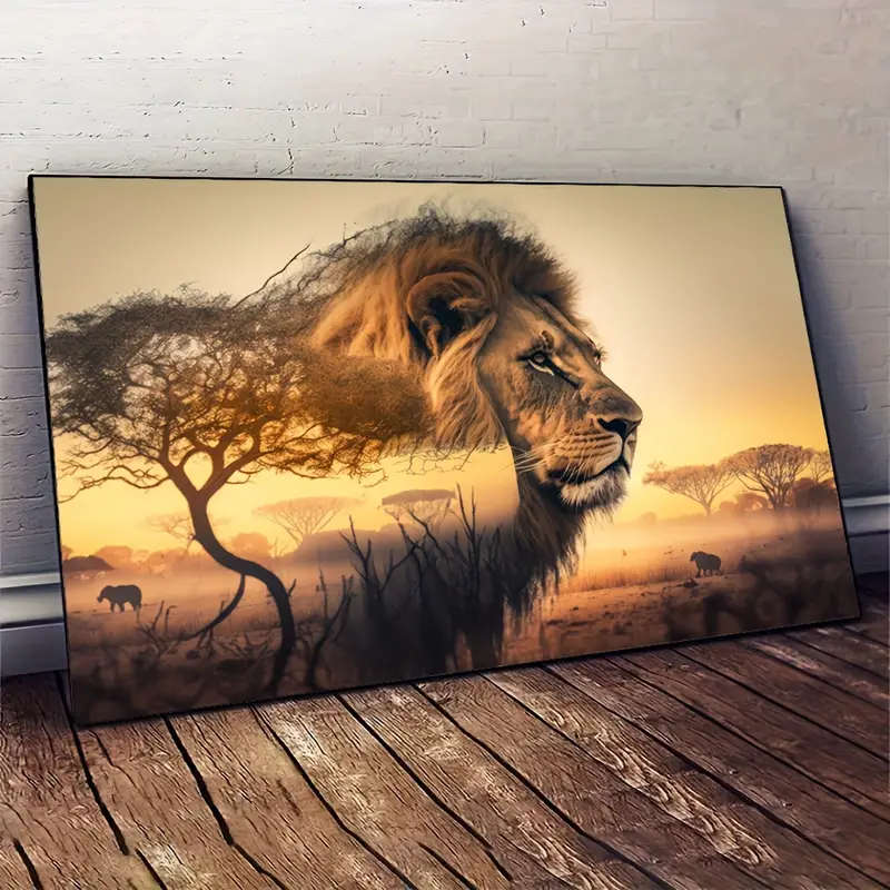 1pc Frameless Modern Abstract Lion Canvas Wall Art 79.98x119.99cm Power-Free White for Living Room a