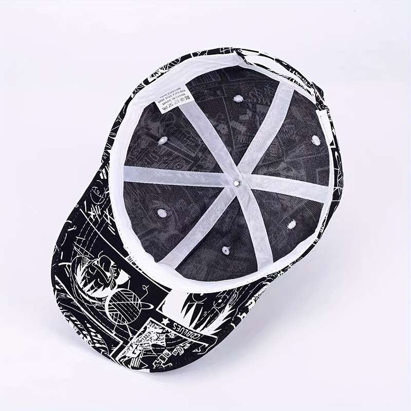 1pc Trendy Men's Graffiti Baseball Cap Black White Abstract Design Lightweight Sun Protect