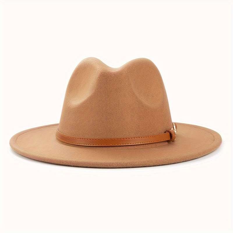 1pc Stylish Unisex Jazz Hat With Detachable Belt Buckle British Retro Design With Large Brim And