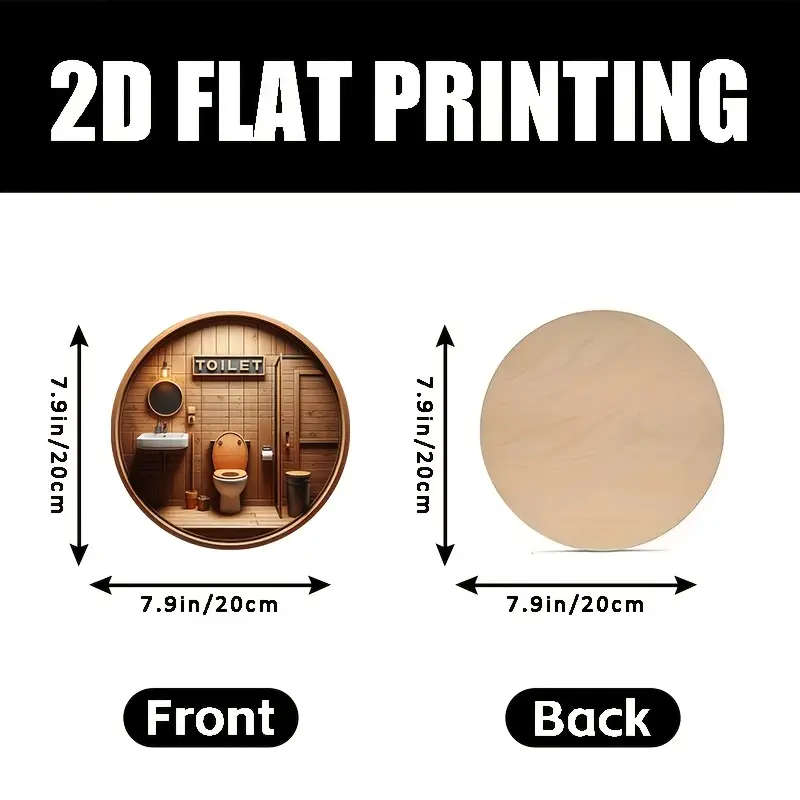1pc Round Wooden TOILET Sign 20.07cm x 20.07cm Polka Dot Pattern Dark Brown General Fit Floor Mount