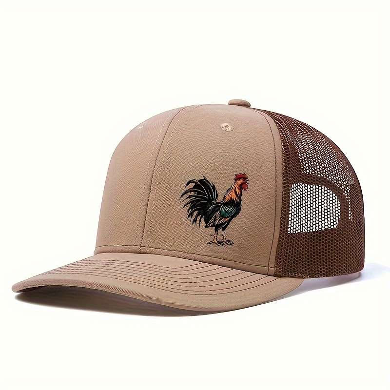 1pc Breathable Mesh Baseball Cap with Vibrant Rooster Print Adjustable Snapback Perfect for Casu