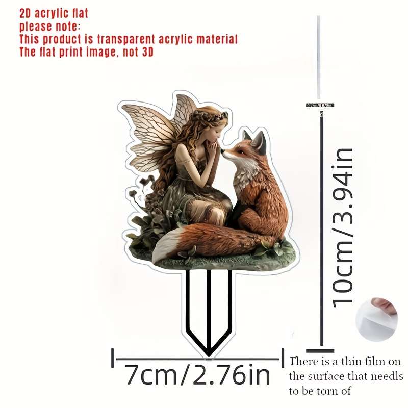 1pc 2D Flat   Bohemian Style Garden Decoration Ground Insert Enchanting Fairy Girl and Fox Scen