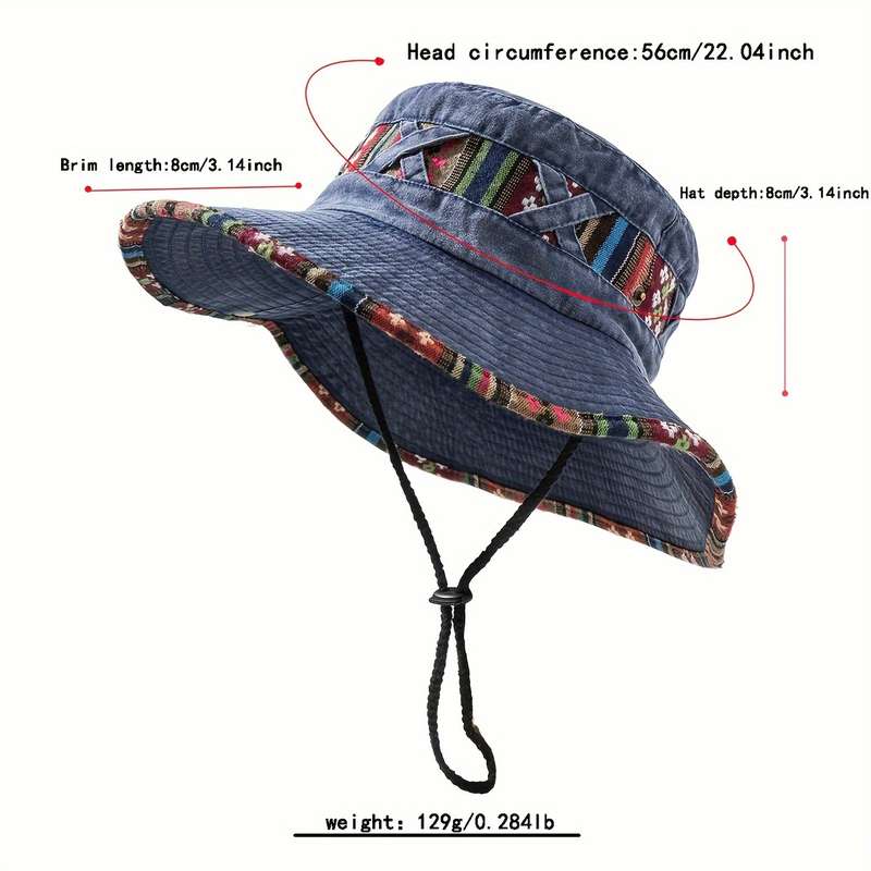 1pc Women's Denim Hiking Hat Vintage Style Outdoor Mountaineering Cap with Adjustable Drawstring
