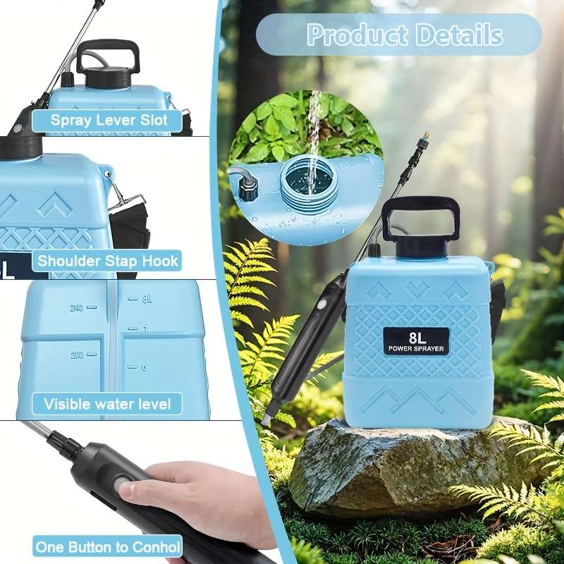 1Pc 8L Usb Rechargeable Sprayer Portable Electric Watering Can