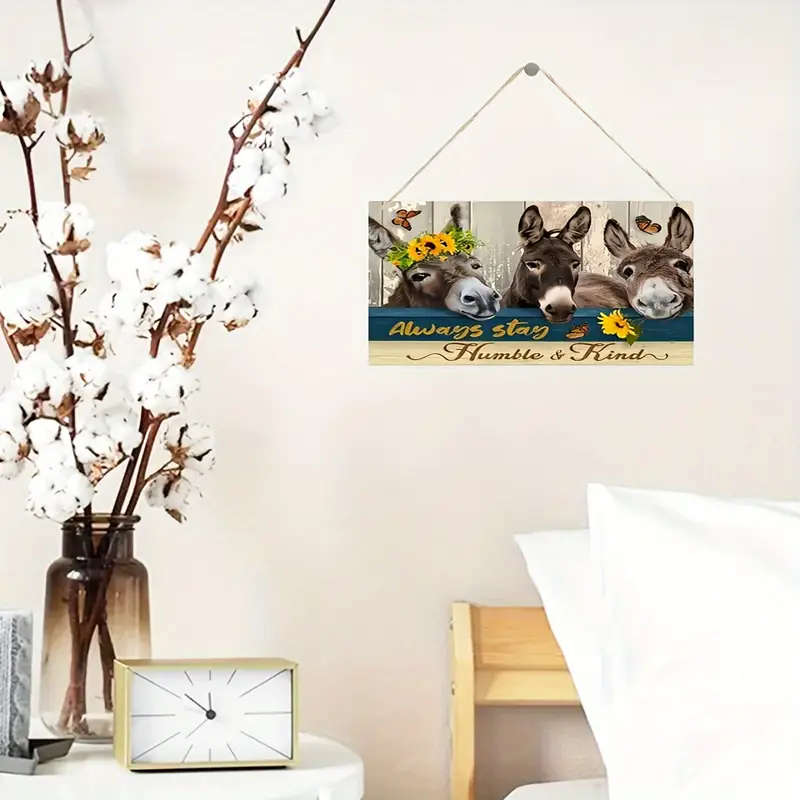 1pc Donkey Wall Art Always Stay Humble Kind Farmhouse Decor Wooden Wall Pediment Wood Crafted Home D