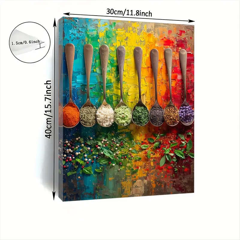 1pc Chic Seasoning Kitchen Canvas Art Wooden Framed Wall Decor for Living Room Bedroom Office Perfec