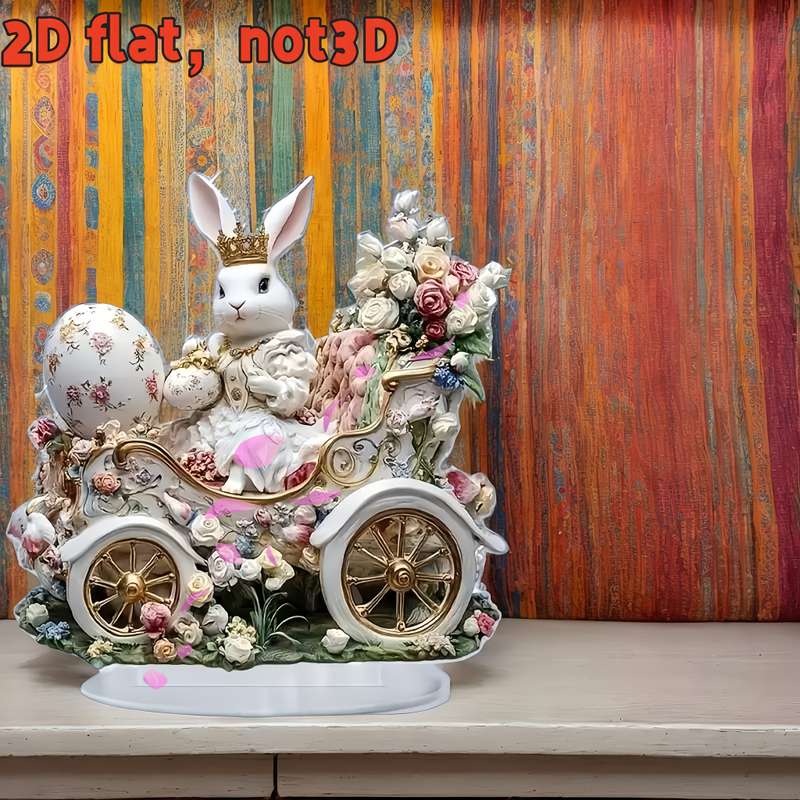 1pc 2D Flat  Bohemian Style Acrylic Rabbit and Easter Egg Decorative Statue  Design with F
