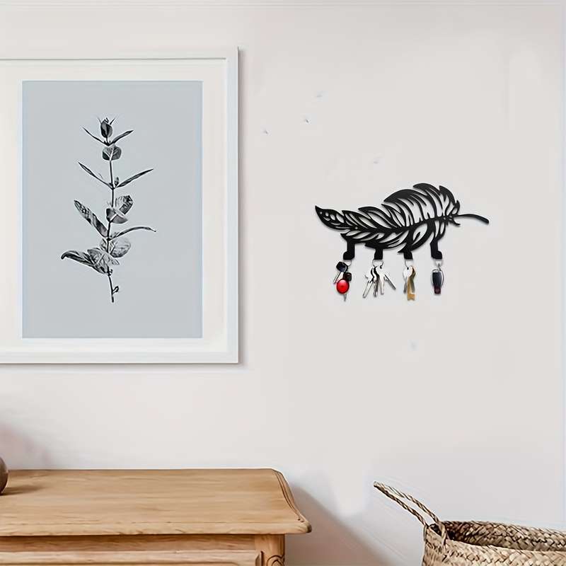 Boho-Chic Metal Feather KeychainEasy Install Wall Hook for Keys Coats  MorePerfect for Hallw