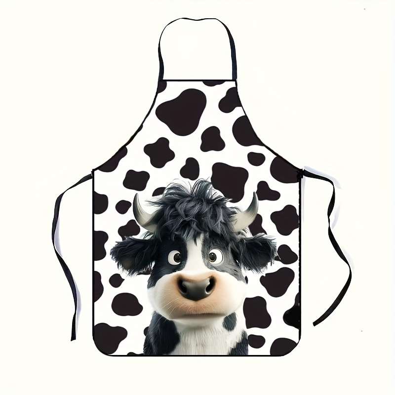 1pc Cartoon Cow Print Apron Unisex Fun Kitchen Apron 100% Polyester Woven Fabric 150gsm Du