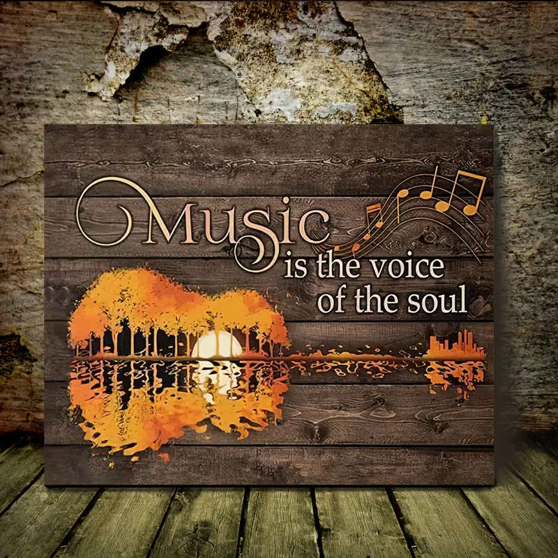 1pc Sunset Guitar Music Is The Voice of the Soul Ready-to-Hang Wooden Framed Canvas Art for Music Lo