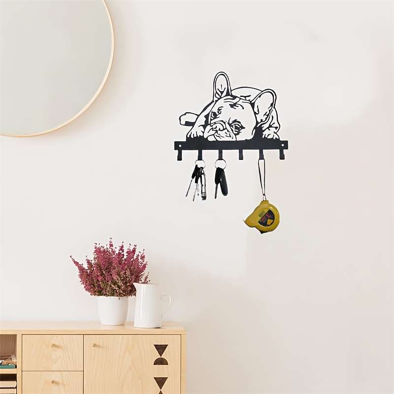 French Bulldog Metal Wall Hook 1-Pack Decorative Key Holder Artistic Puppy Design Coat Hat Rack M