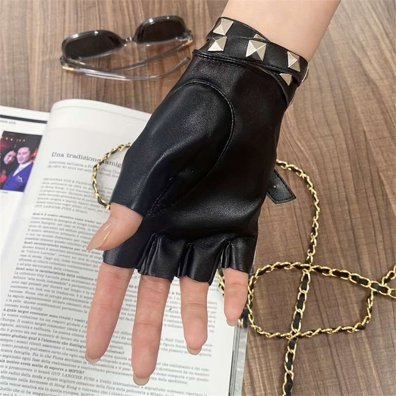1 Pair Red Cyberpunk Gothic Split Finger Gloves