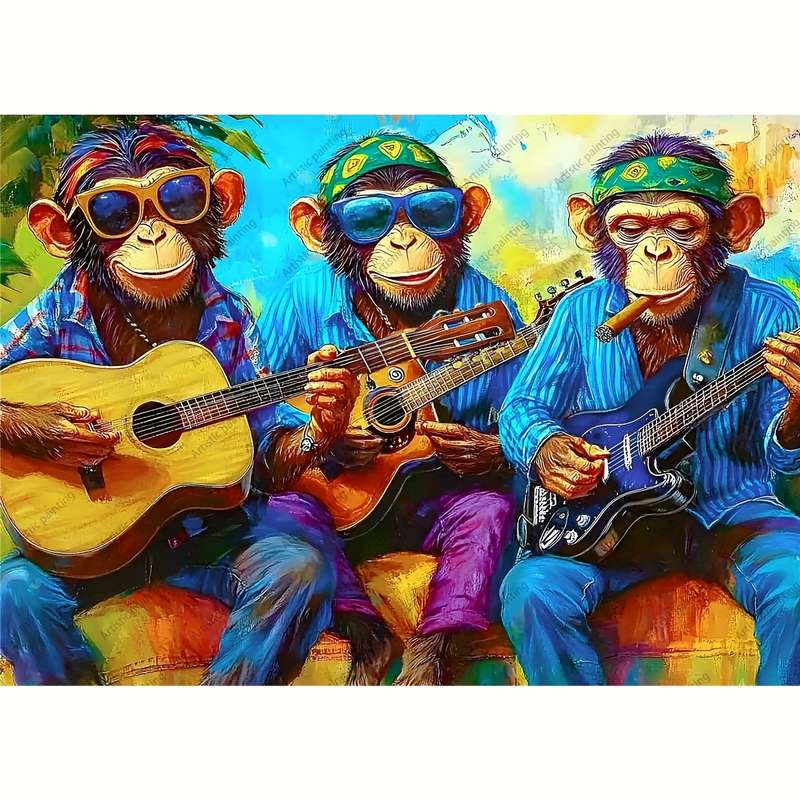1000pcs Jigsaw Puzzle Playful Monkeys with Guitars Scene High-Quality Paper Mul
