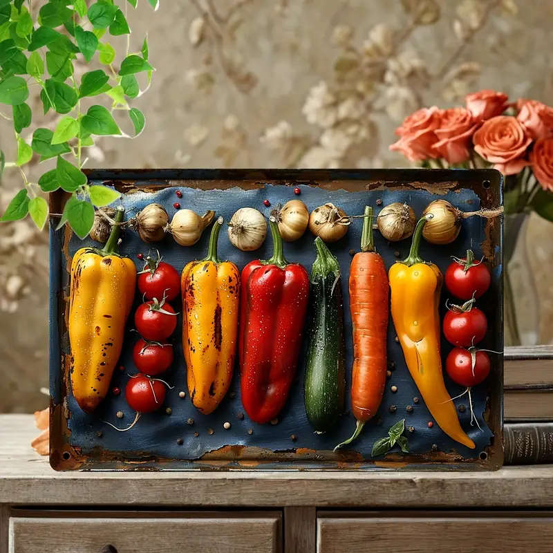 1pc 2D Flat Heat Wave Chili Pepper Vintage Metal Tin Sign 20.32cmx30.48cm Fun Wall Decor for Kitchen