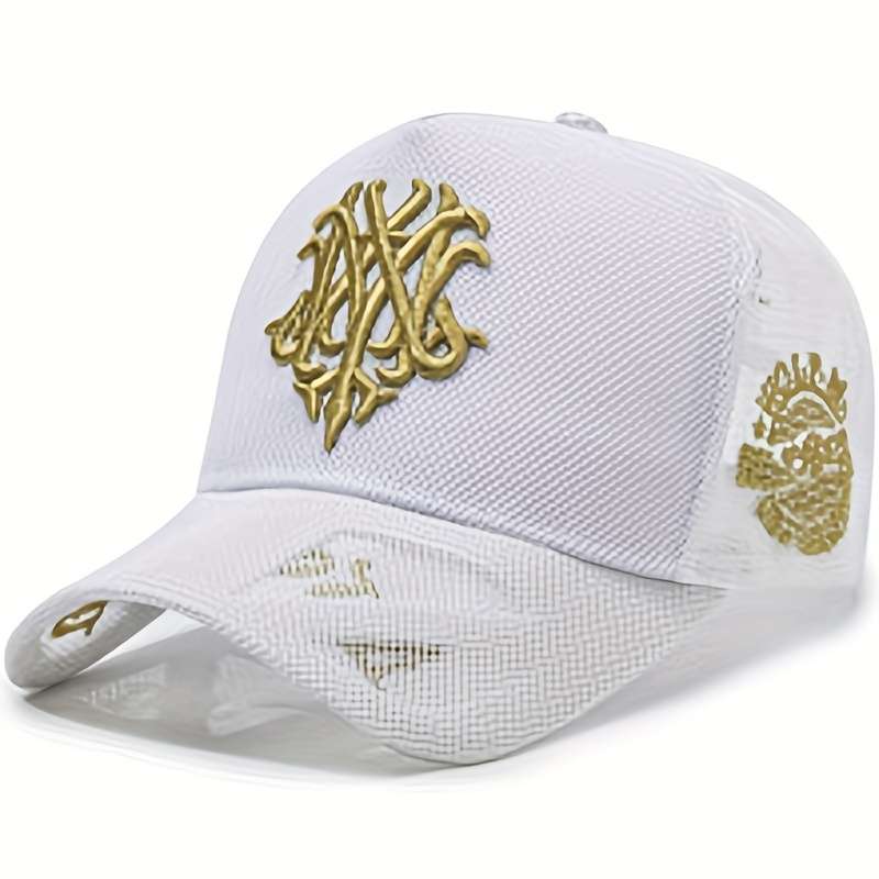 1pc Breathable Mesh Baseball Cap with Embroidered Logo Stylish Unisex Trucker Hat for Outdoor Lei