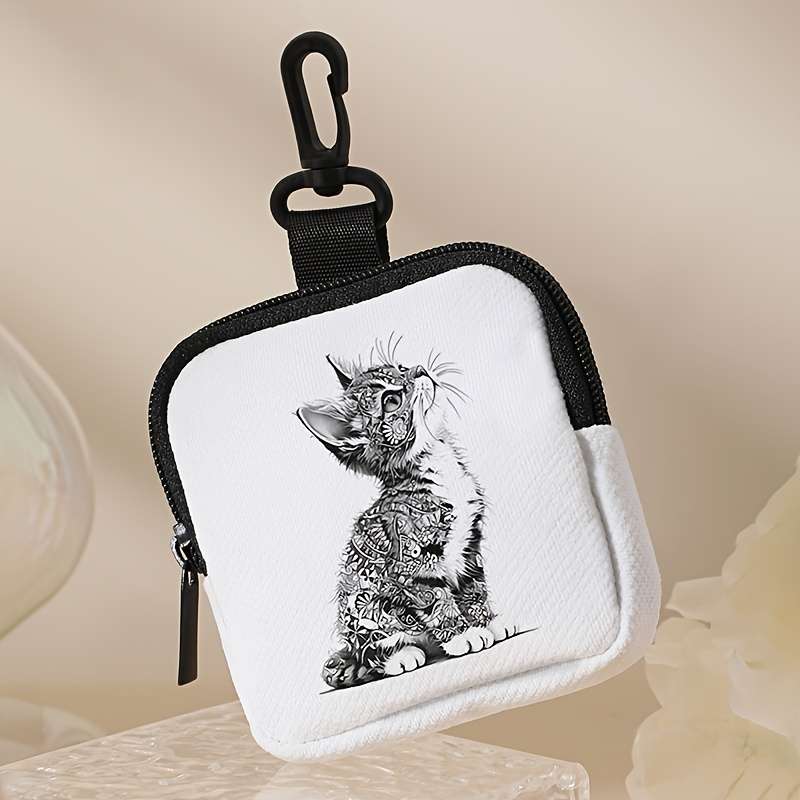 1pc 1pc Gray Cat Pattern Portable Storage Wallet Coin Storage Wallet Suitable for Crossbody But