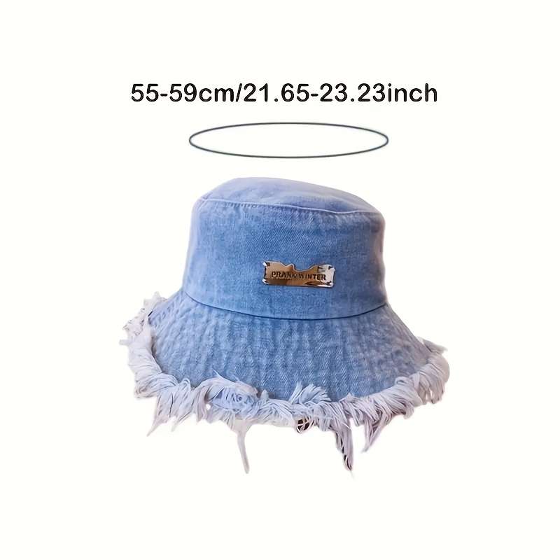 1pc Stylish Denim Bucket Hat with Letter Label Lightweight Versatile and Elastic Fisherman Hat