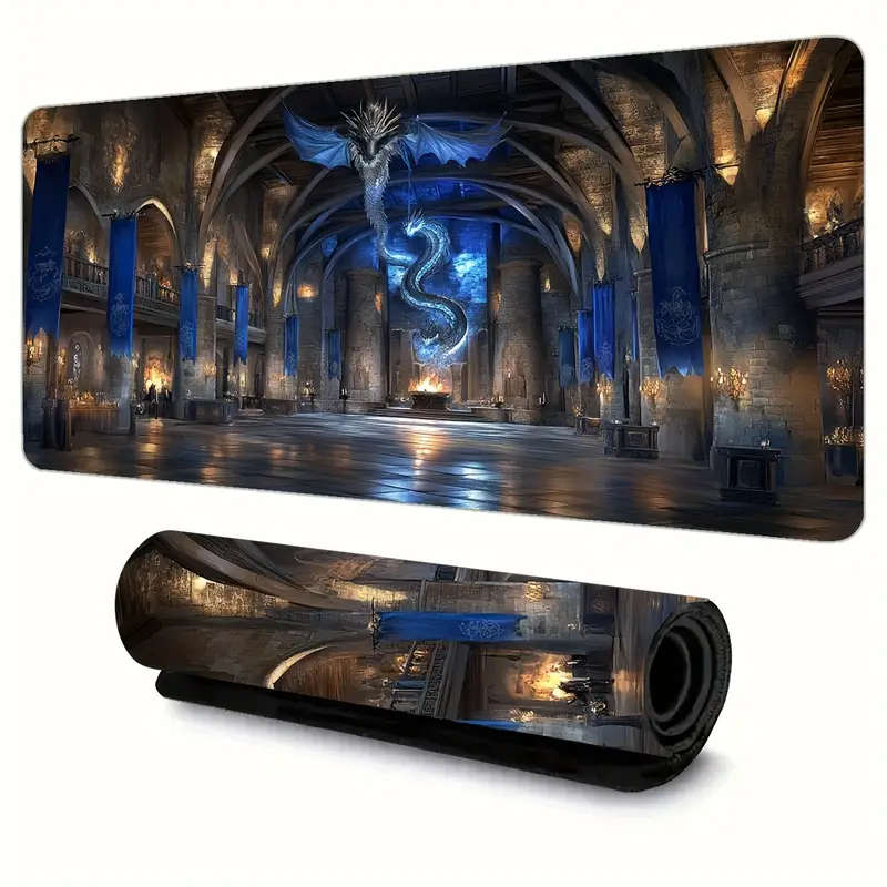 1pc 30x80cm Castle Dragon Rubber Non-Slip Mouse Pad Suitable for Office Study and Gaming