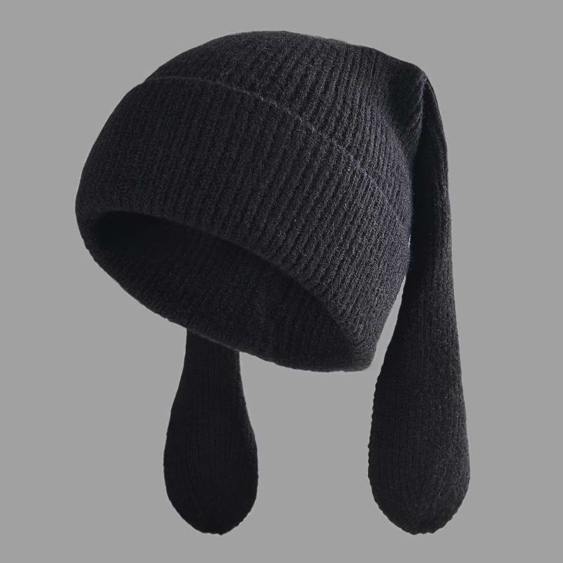 1pc Cozy Knitted Bunny Ears Beanie Hat for Women 100% Acrylic Stretchable Skull Cap with Brea
