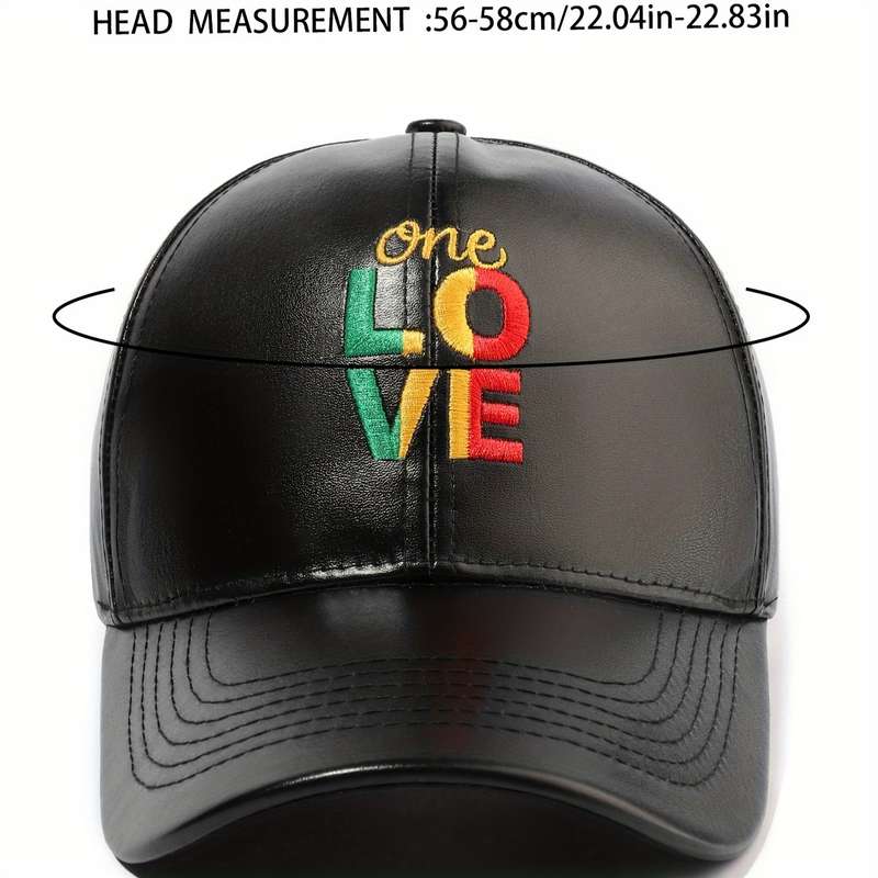 1pc Street Personality Simple PU Leather ONE LOVE Embroidered Baseball Cap Suitable for Outdoor