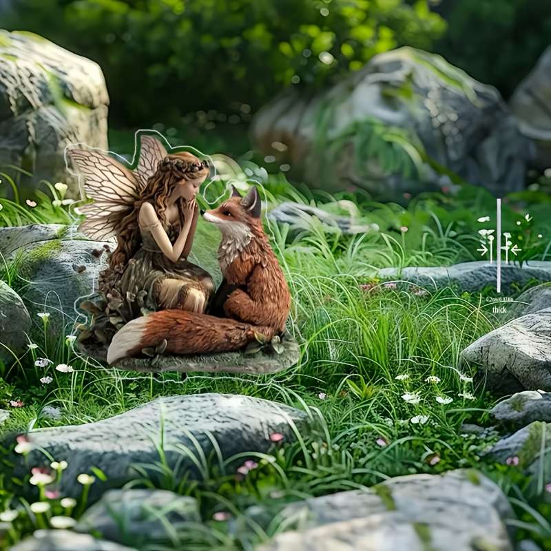 1pc 2D Flat   Bohemian Style Garden Decoration Ground Insert Enchanting Fairy Girl and Fox Scen