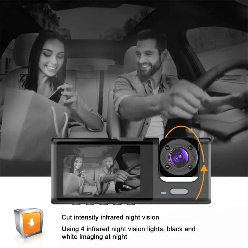 3 Channel DVR Dashcam with Front interior and Rear cameras AND 32GB TF Card