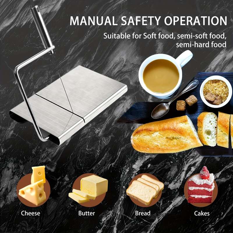 1pc Stainless Steel Cheese Slicer with Built-in Scale Manual Cheese Sausage Ham Cutter Ergono