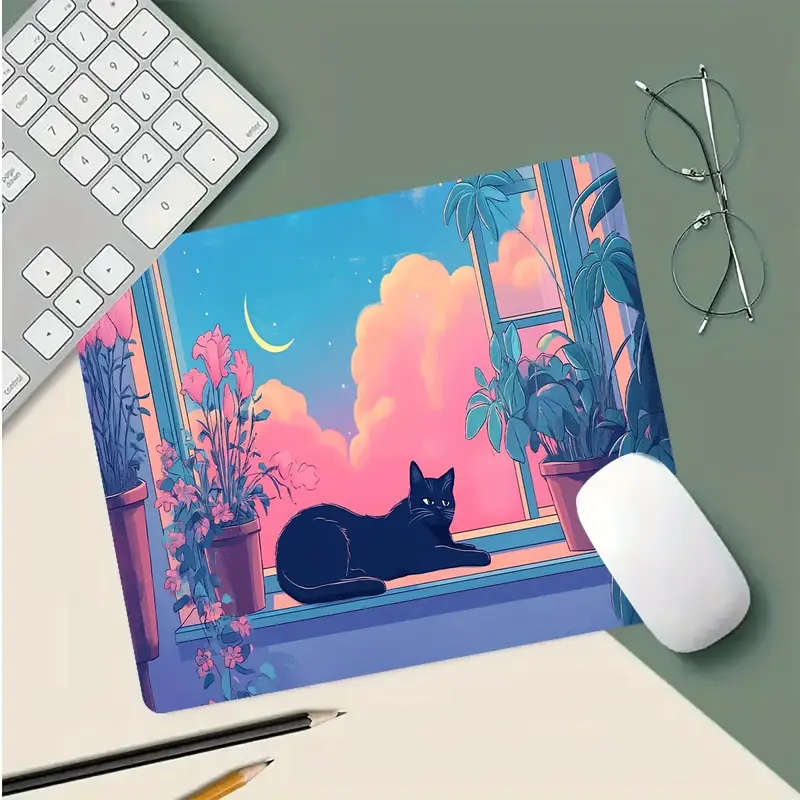 1pc 21x26cm Window Cat Floral Rubber Non-Slip Mouse Pad Office Desk Accessory