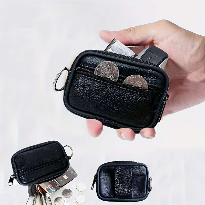 1pc Mini Men'S Elegant Black Leather Fanny Pack with Coin Purse Card Holder Portable Multi