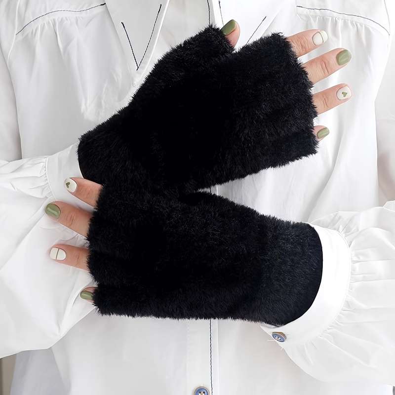 1 Pair Black White One Size Warm Gloves