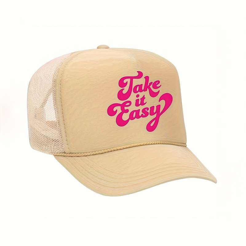1pc Take It Easy Printed Baseball Cap Breathable Adjustable Trucker Hat with Rope Summer Fashio