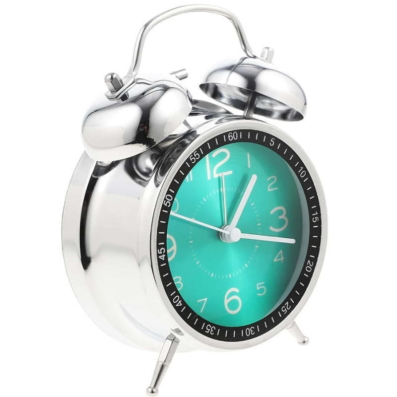 1pc Chic Metal Alarm Clock with Glass Face Luminous Silent Quartz Movement Anti-Fall Design