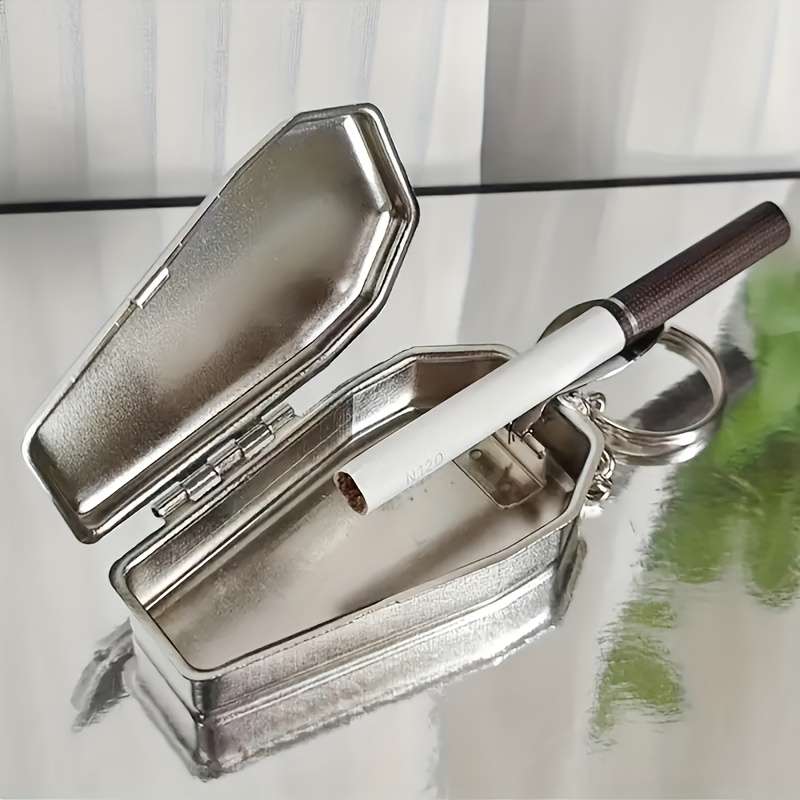 1pc Halloween Rose Colored Coffin Shaped Pocket Ashtray Keychain Portable Mini Ashtray with Li