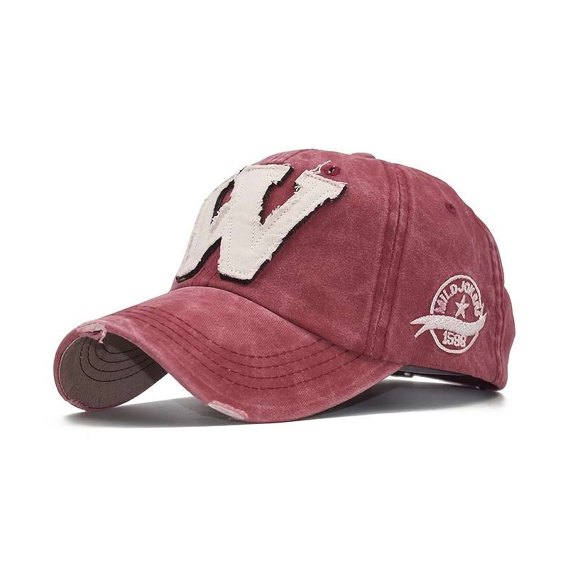 1pc Vintage Washed Embroidered "W" Baseball Cap Adjustable Fit Sweat Absorbent Sun Protection