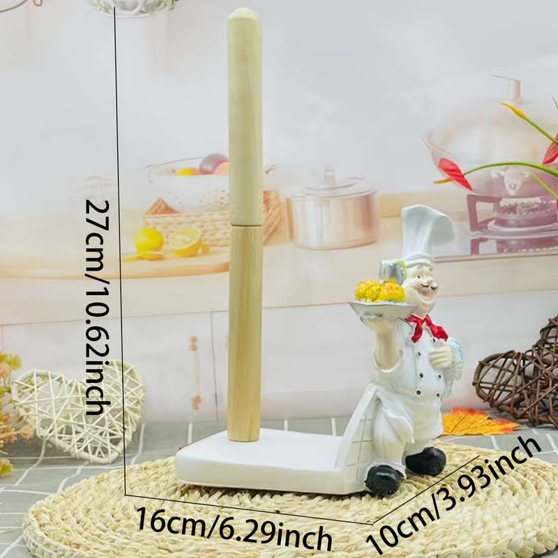 1pc Cartoon Chef Bread-Shaped Paper Towel Holder Resin Kitchen Decor with Red Hat Apron Fu