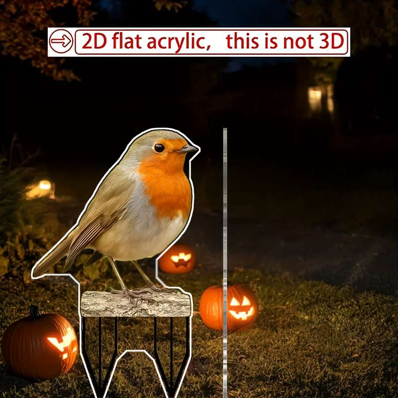 1pc 2D Flat  Bohemian Style Cute Robin Garden Stake  Printed PC Material Rustic Animal T