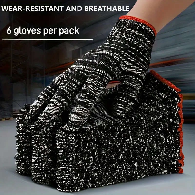 12pcs 6pairs Work Handwear Tear Abrasion Resistant Durable Breathable Stain-Resistant Polyester