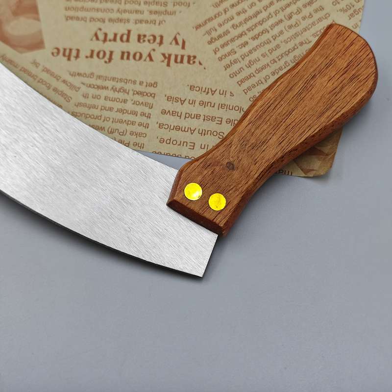 1pc Artisan Stainless Steel Pizza Cutter with Wooden Handles Curved Blade for Effortless Doug