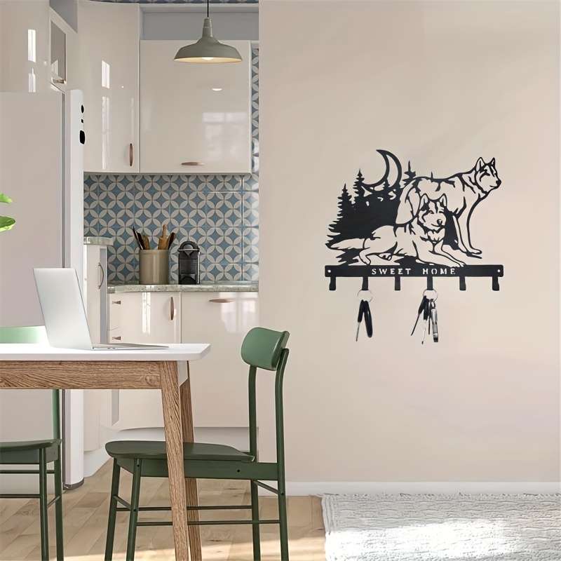 1pc Wolf Pack Wall Decor Hooks Metal Key Holder with Artistic Forest Wolf  Sweet Home De