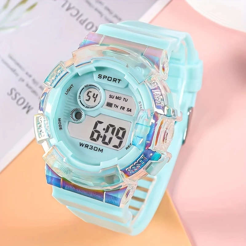 1pc Sport Style Digital Wrist Watches with Stopwatch Date Round Face Electronic Movement Silica Gel