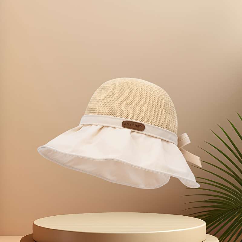 1pc Women'S Elegant Summer Bucket Hat with Bowknot Wide Brim Sun Hat for Beach Outdoor Travel