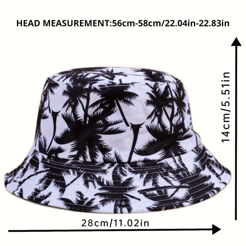 1pc Reversible Palm Tree Print Bucket Hat 100% Polyester Vacation-Style Woven Design Ideal for Beach
