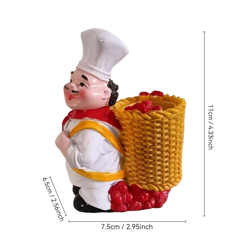 1pc Chef Figurine Toothpick Holder ABS Resin Kitchen Decor with Basket Ideal for Hanukkah F