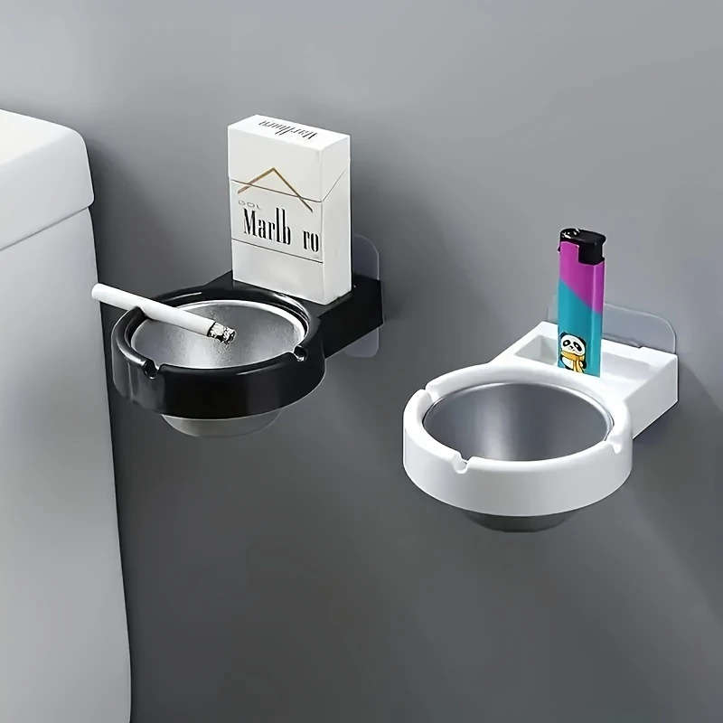 1pc Wall-Mounted No-Drill Bathroom Ashtray Contemporary Circular Plastic Design Space-Saving