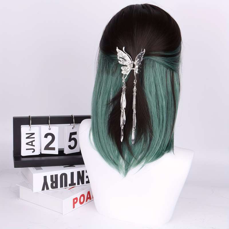 1Pc Brown Black+Green 40.64cm Fashion Design Wig