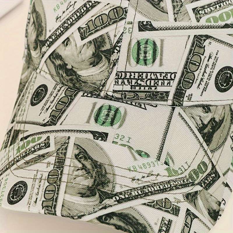 1pc Funky Money Print Baseball Cap 100% Polyester Lightweight Adjustable Hip-Hop Hat Unisex for Mus